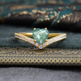 Heart Shaped Moss Agate Engagaement Ring Classic Wedding Ring